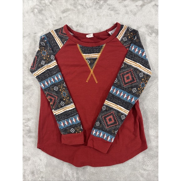 7th Ray Tops - 7th Ray Top Womens L Aztec Western Cowgirl Aztec Navajo Stretch Made In USA Red